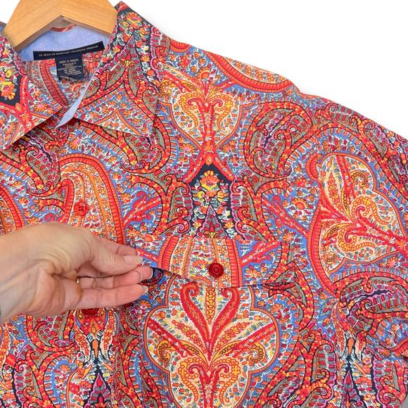 Vtg Le Jean de Marithe + Francois Girbaud Orange Paisley Button Up Shirt Size XL - Picture 3 of 9